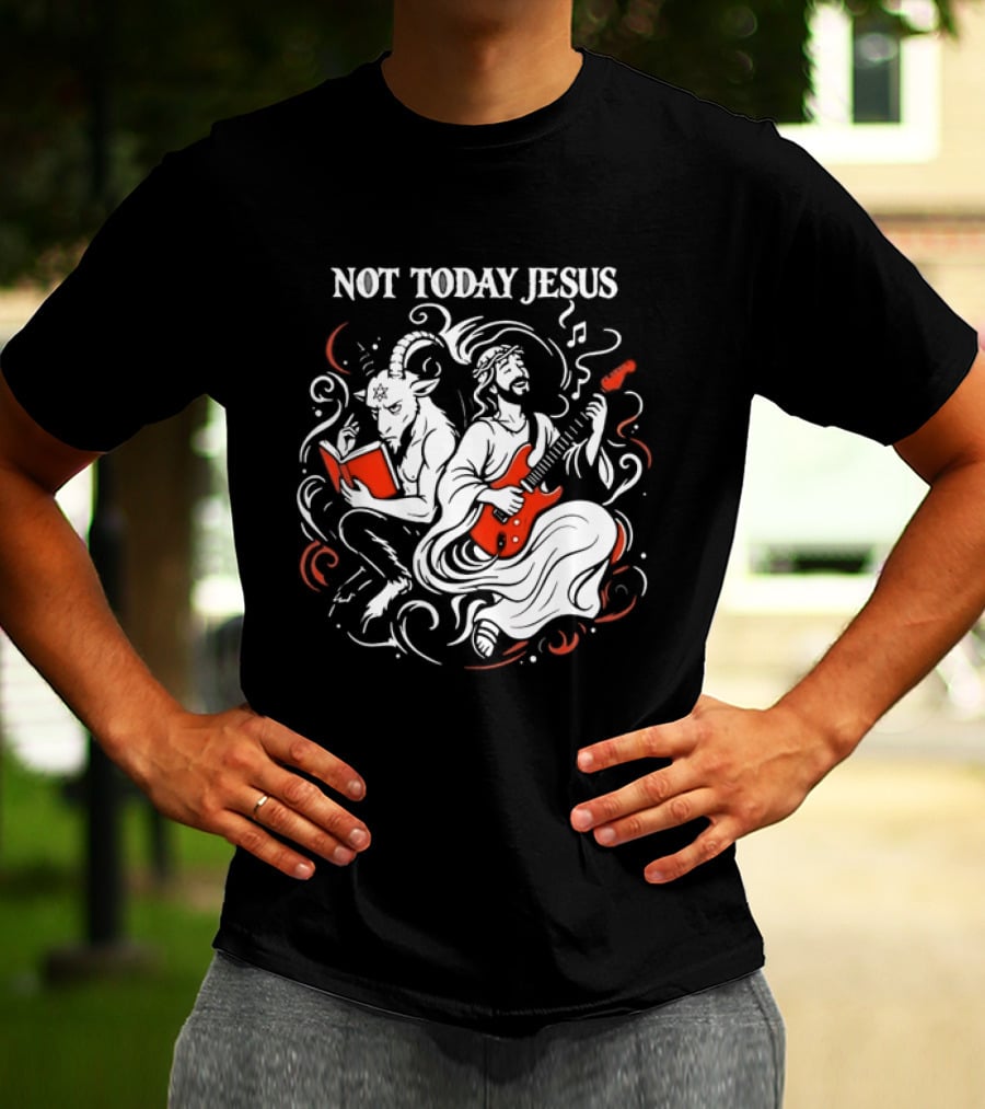 Not Today Jesus Guitar With Baphomet Goat T-Shirt