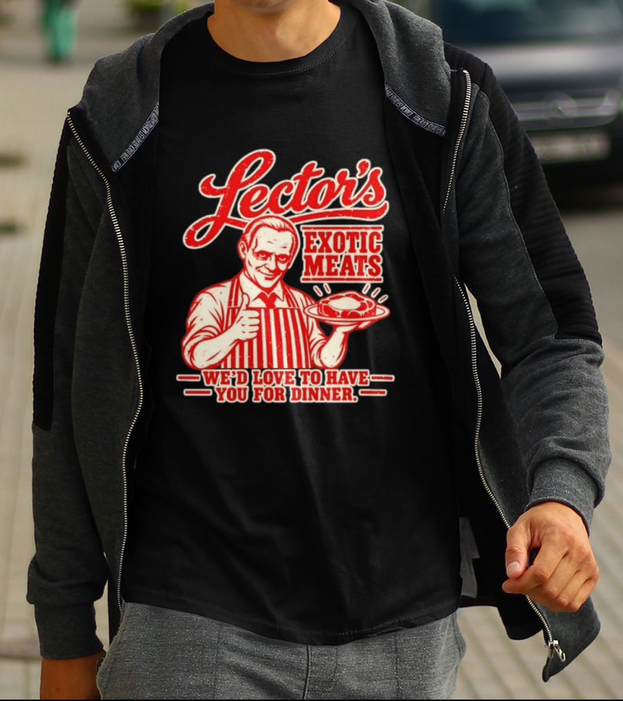Lector's Exotic Meats We'd Love To Have You For Dinner Distressed T-Shirt