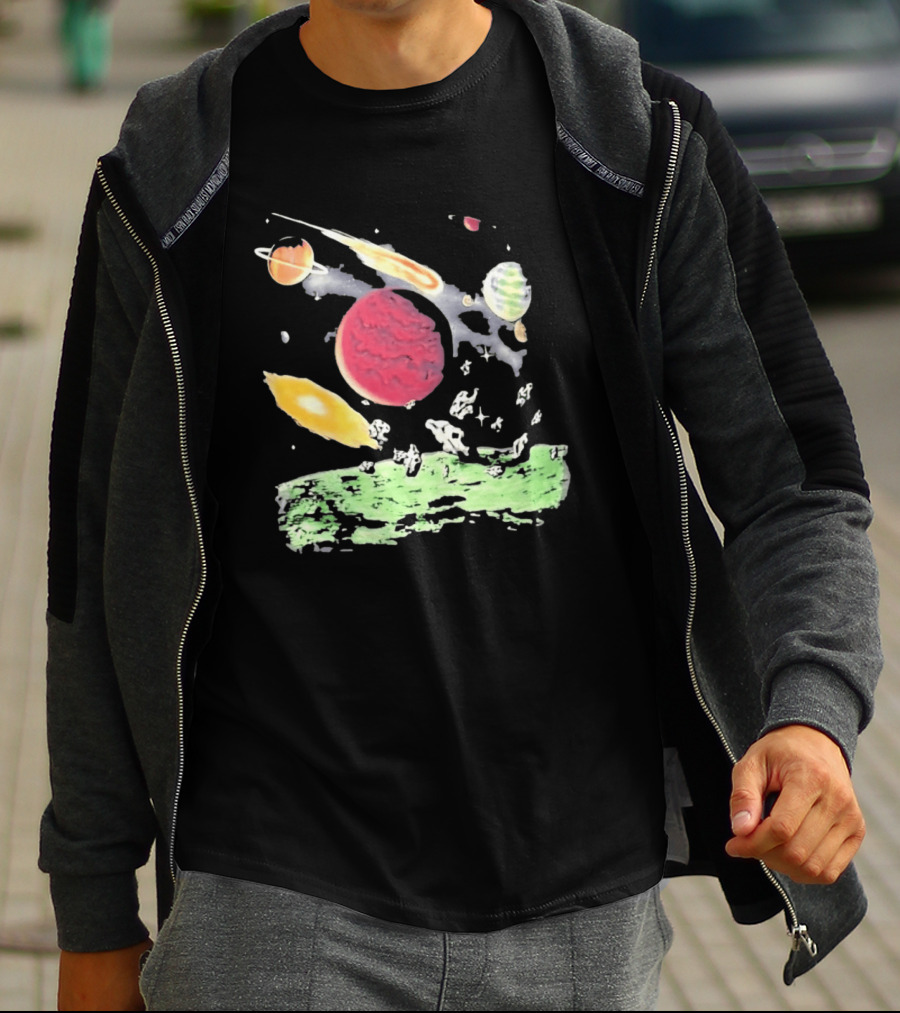Space Galaxy Planet Asteroid Field Colorful Cosmic Scene T-Shirt