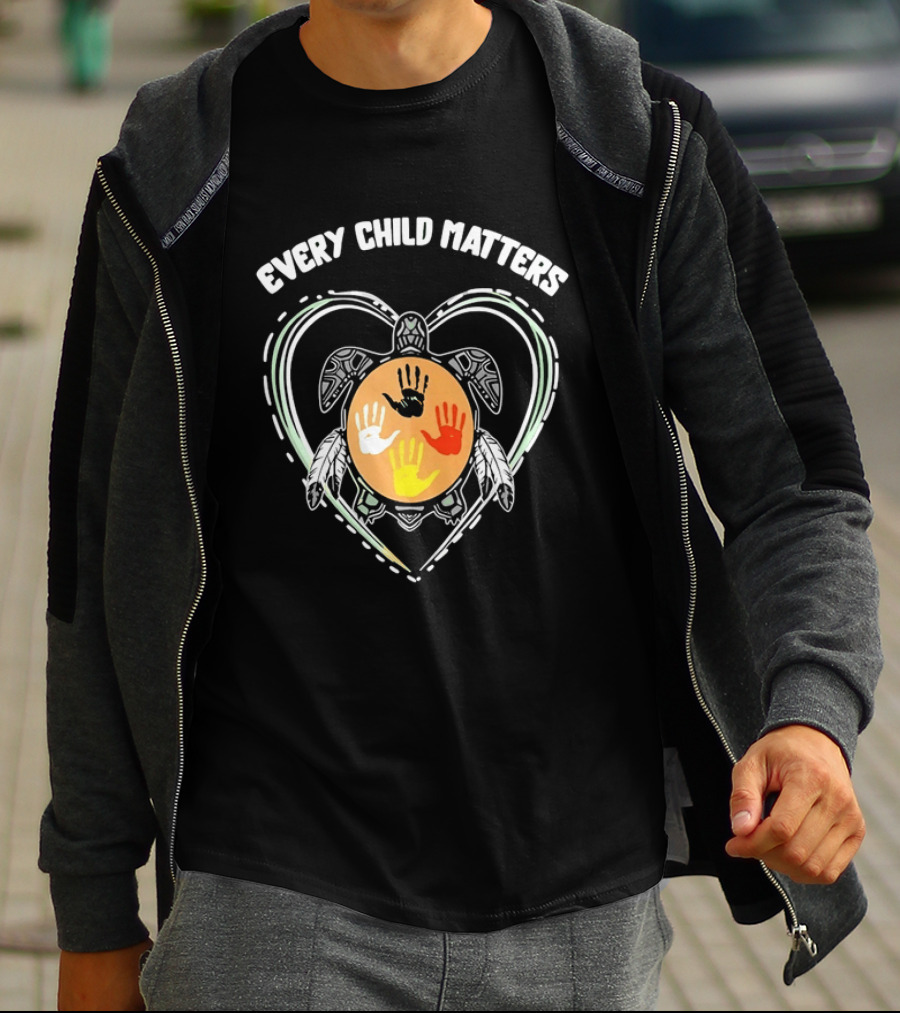 Every Child Matters Turtle Indigenous Handprints Orange Heart T-Shirt