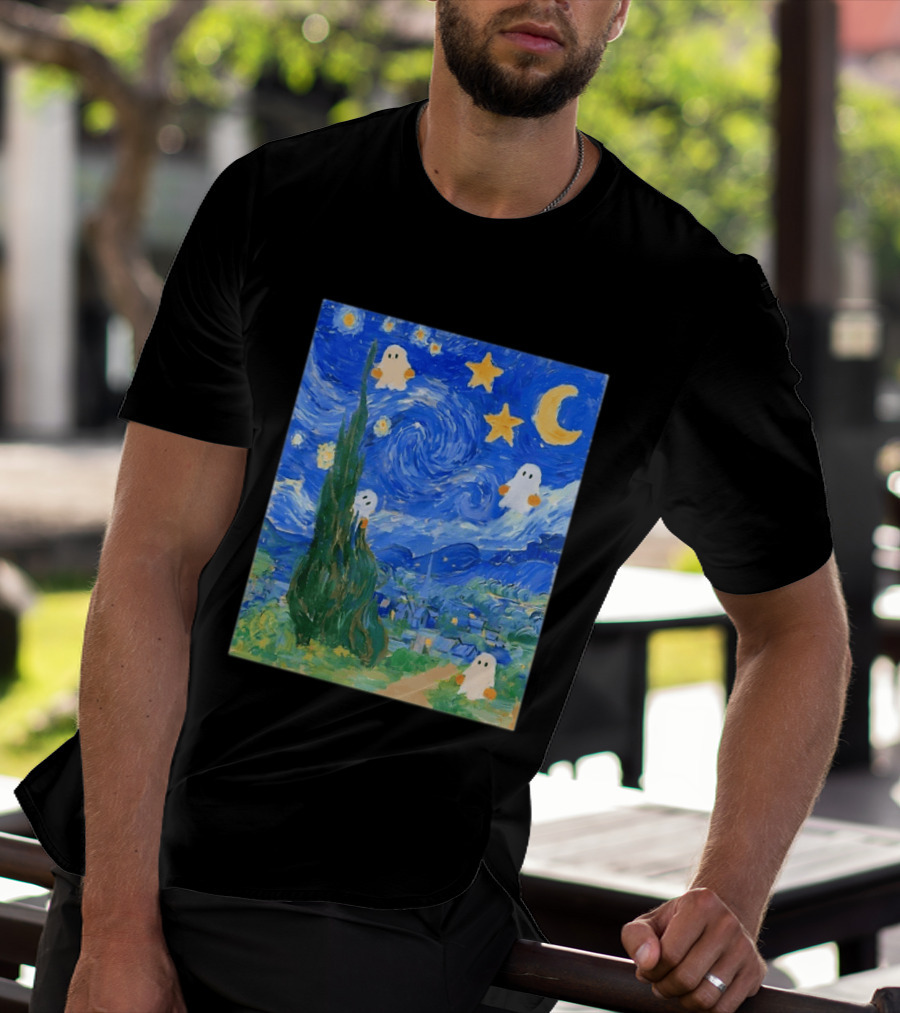 Starry Night Halloween Ghosts Vincent Van Gogh Painting T-Shirt
