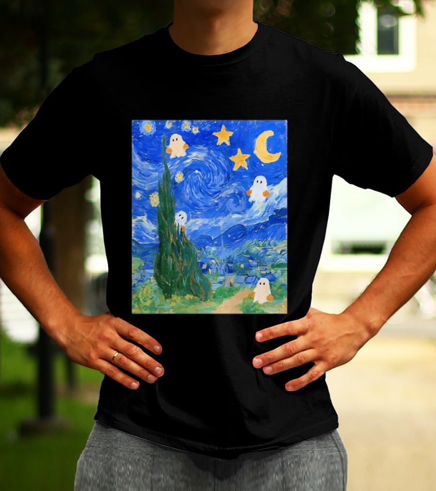 Starry Night Halloween Ghosts Vincent Van Gogh Painting T-Shirt