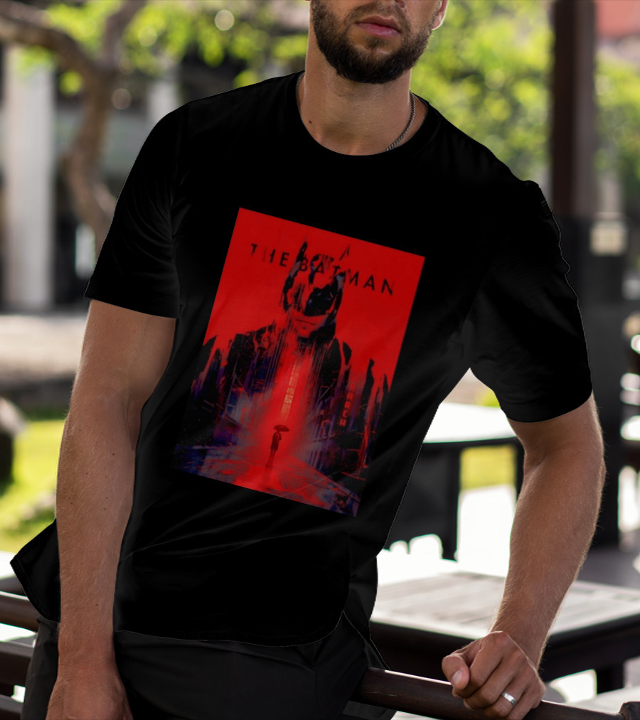 The Batman Monarch March Red Background Iconic Gotham Scene T-Shirt