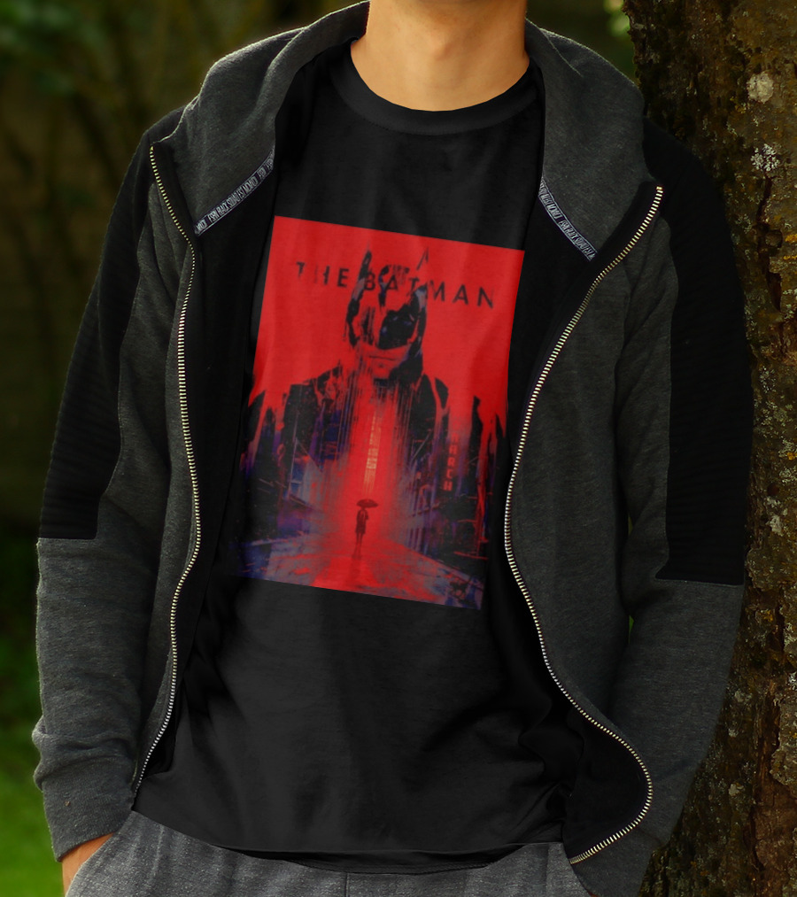 The Batman Monarch March Red Background Iconic Gotham Scene T-Shirt
