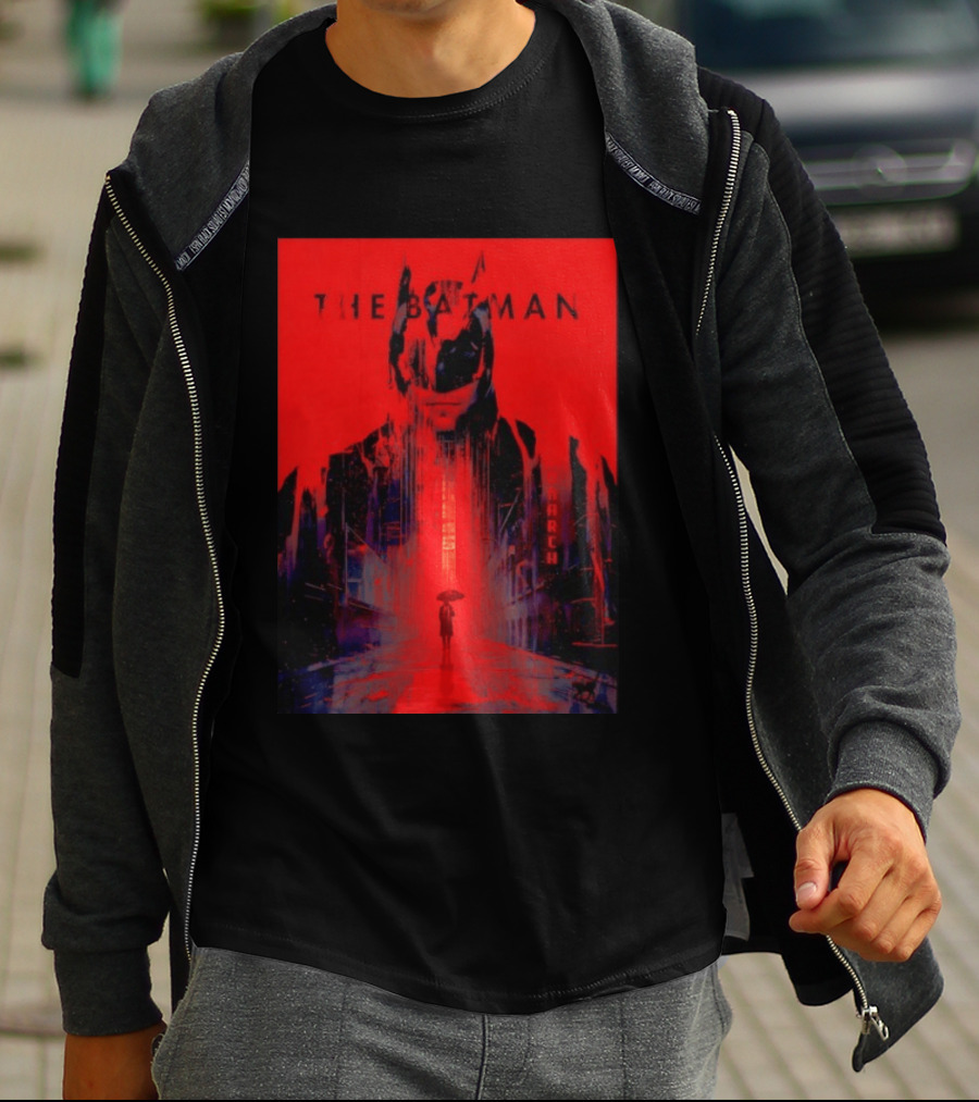 The Batman Monarch March Red Background Iconic Gotham Scene T-Shirt