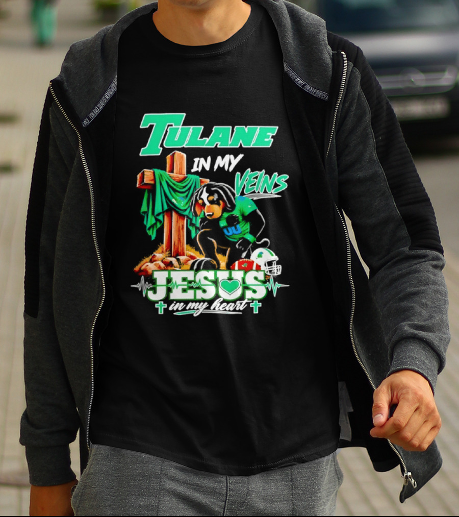Tulane Spirit Football Jesus Faithful Heart Cross Helmets Football T-Shirt