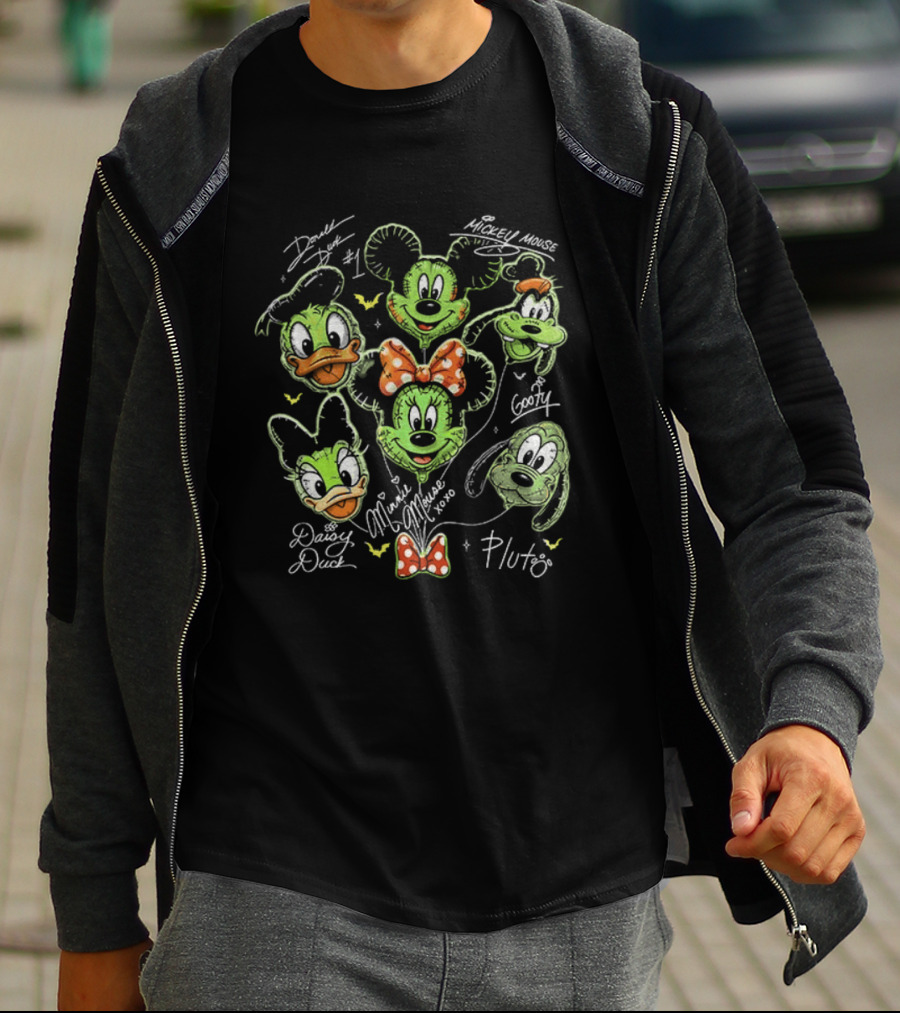 Zoombie Mickey Mouse And Friends Balloons Halloween Donald Duck Goofy Pluto Signatures T-Shirt