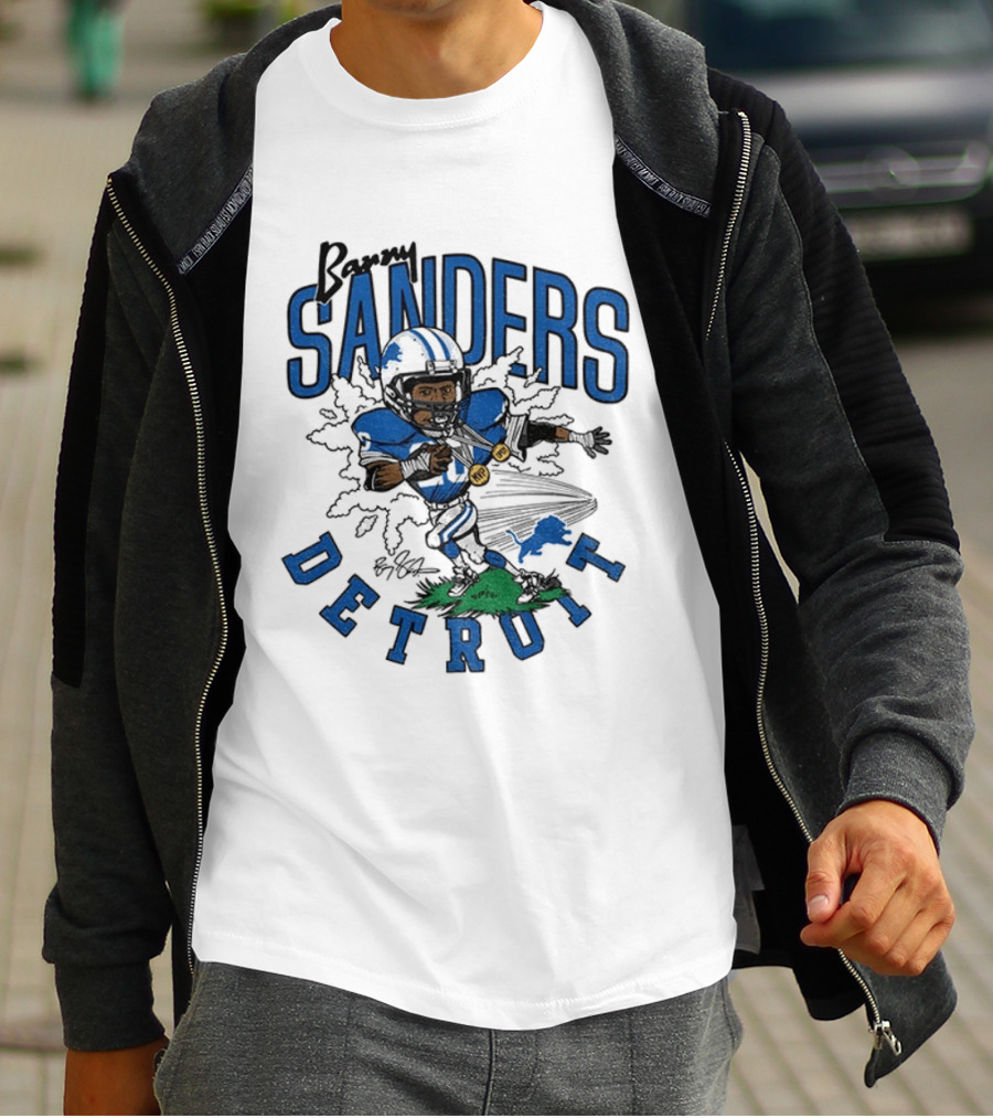 Barry Sanders Detroit Lions Caricature Player NFL Football Legend T-Shirt