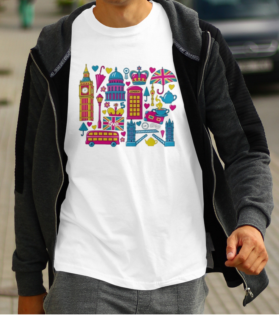 London 5ve UK British Symbols Big Ben Union Jack T-Shirt