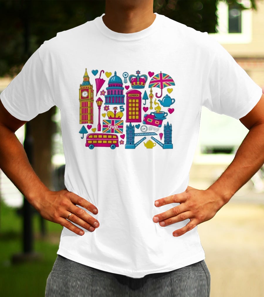 London 5ve UK British Symbols Big Ben Union Jack T-Shirt