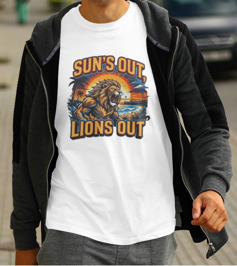Sun's Out Lions Out Brisbane Lions Bold Tropical Roar T-Shirt