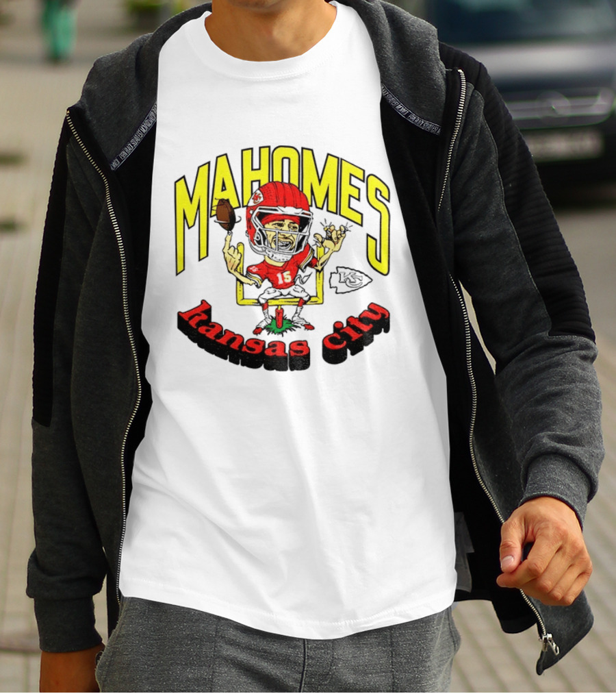 Mahomes Kansas City Chiefs Caricature Player Touchdown Celebration T-Shirt