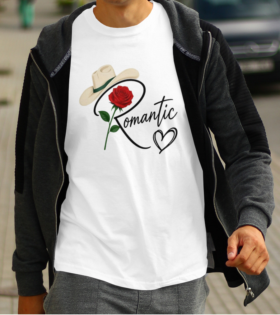 Romantic Cowboy Hat Rose Western Love Heart T-Shirt