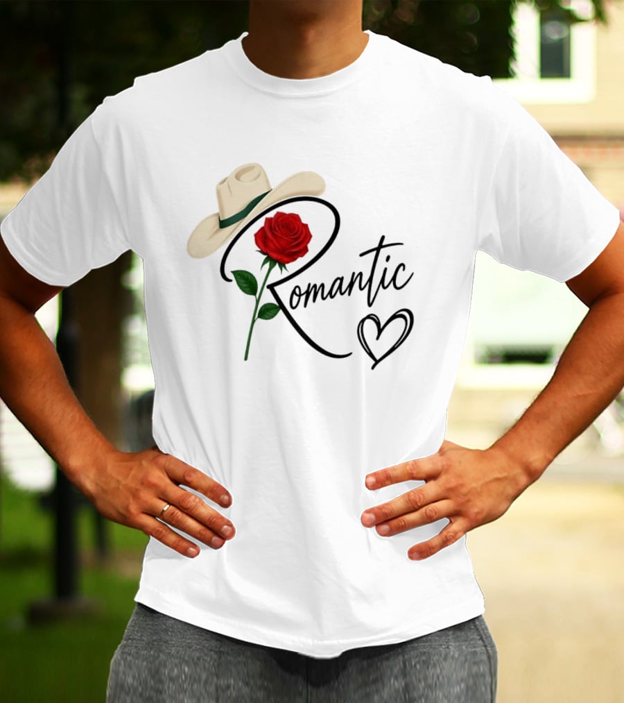 Romantic Cowboy Hat Rose Western Love Heart T-Shirt