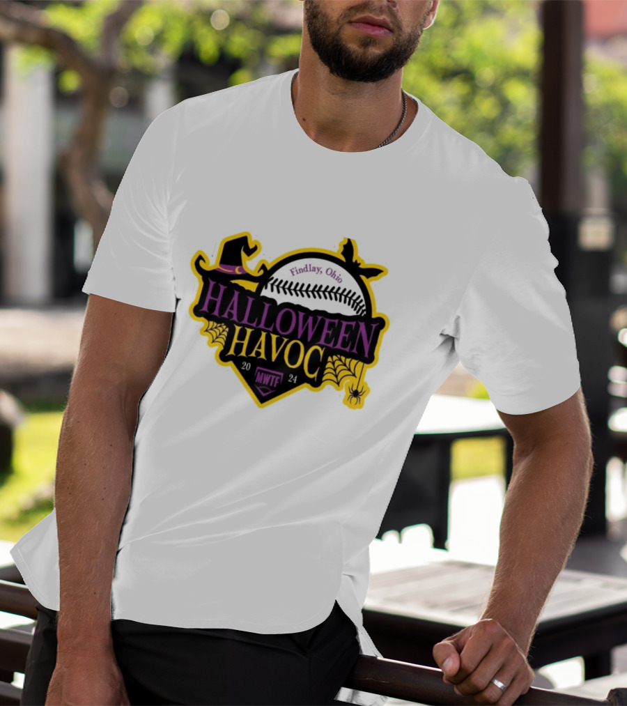 Findlay Ohio Halloween Havoc 2024 Softball MWTF Spooky Witch Hat Spider Web T-Shirt