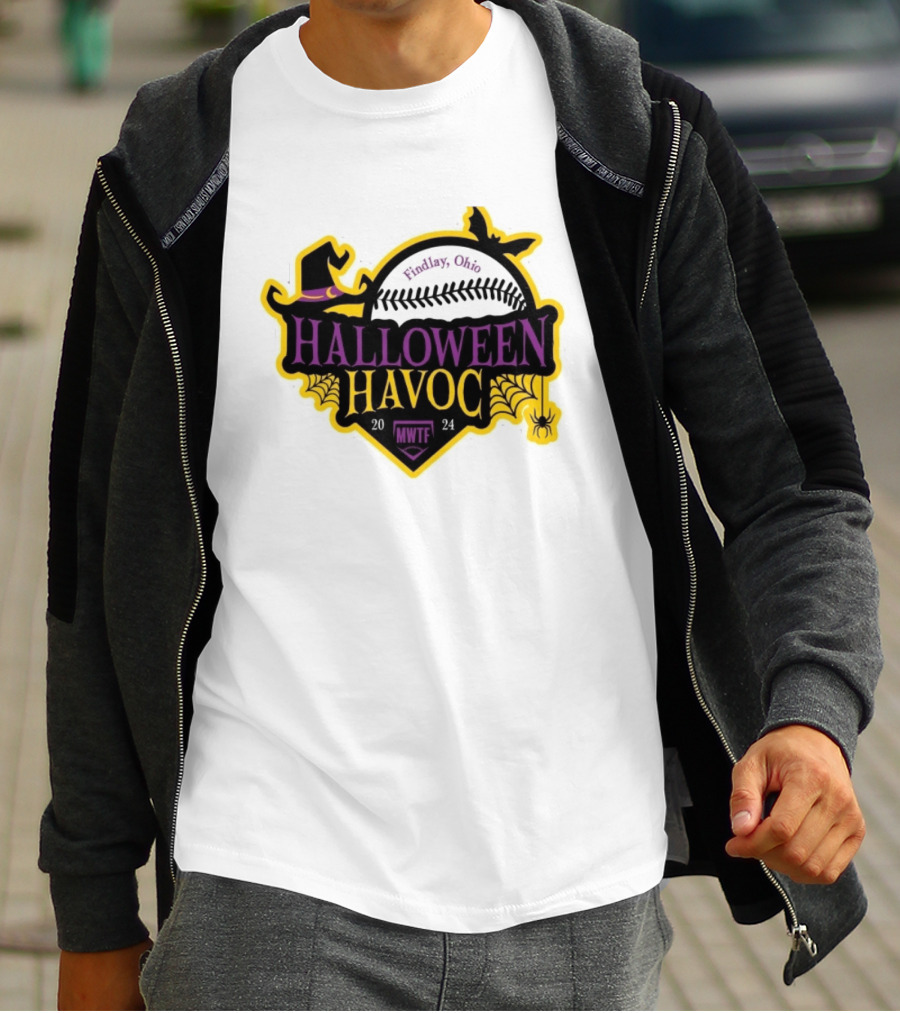 Findlay Ohio Halloween Havoc 2024 Softball MWTF Spooky Witch Hat Spider Web T-Shirt