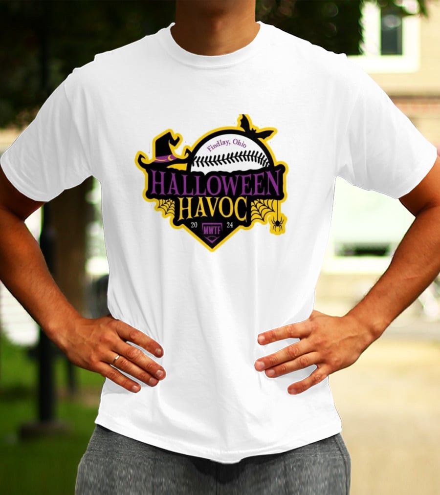 Findlay Ohio Halloween Havoc 2024 Softball MWTF Spooky Witch Hat Spider Web T-Shirt