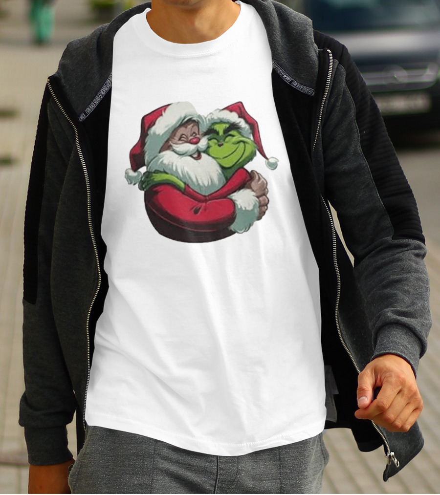 Grinch And Santa Embrace Christmas Magnet T-Shirt