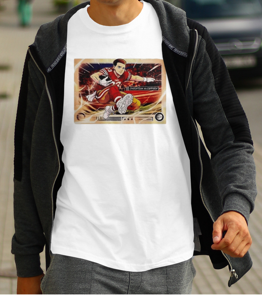 Christian McCaffrey 49ers Ultra Rare Anime Trading Card Burst T-Shirt