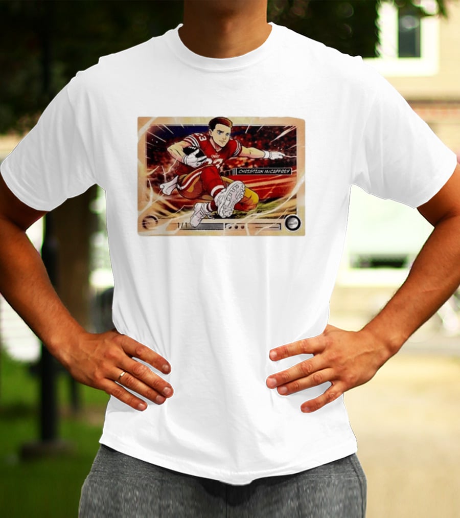 Christian McCaffrey 49ers Ultra Rare Anime Trading Card Burst T-Shirt