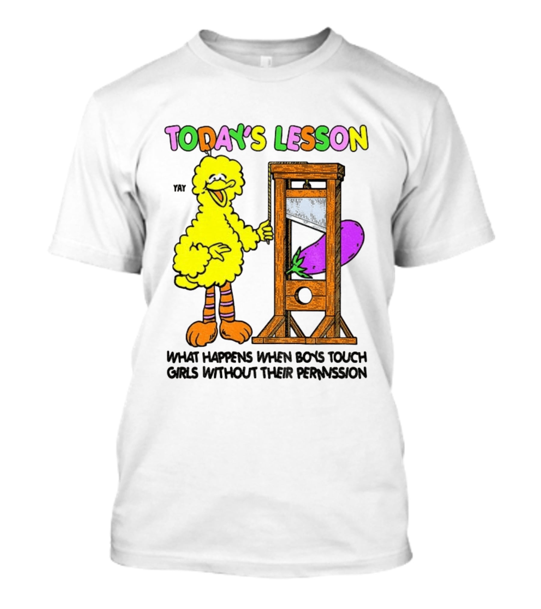 Today's Lesson What Happens When Boys Touch Girls Without Their Permission Big Bird And Guillotine T-Shirt