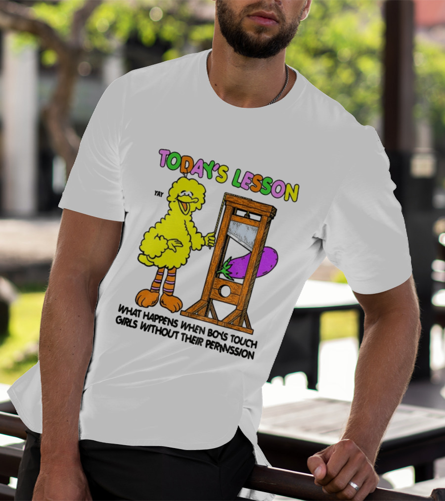 Today's Lesson What Happens When Boys Touch Girls Without Their Permission Big Bird And Guillotine T-Shirt