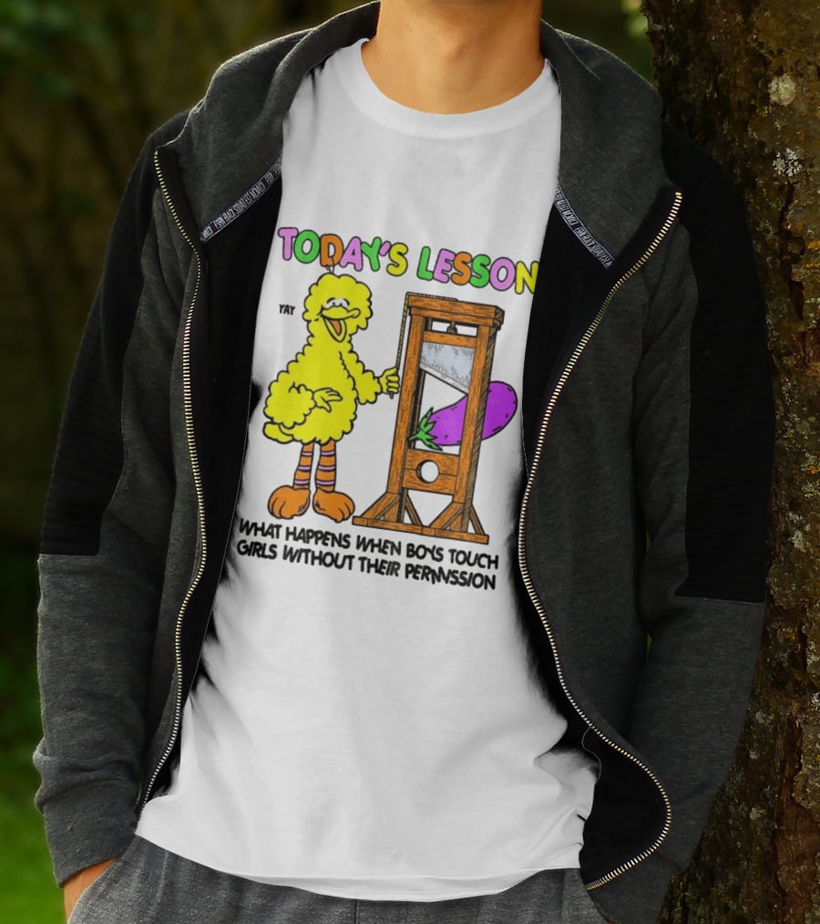 Today's Lesson What Happens When Boys Touch Girls Without Their Permission Big Bird And Guillotine T-Shirt