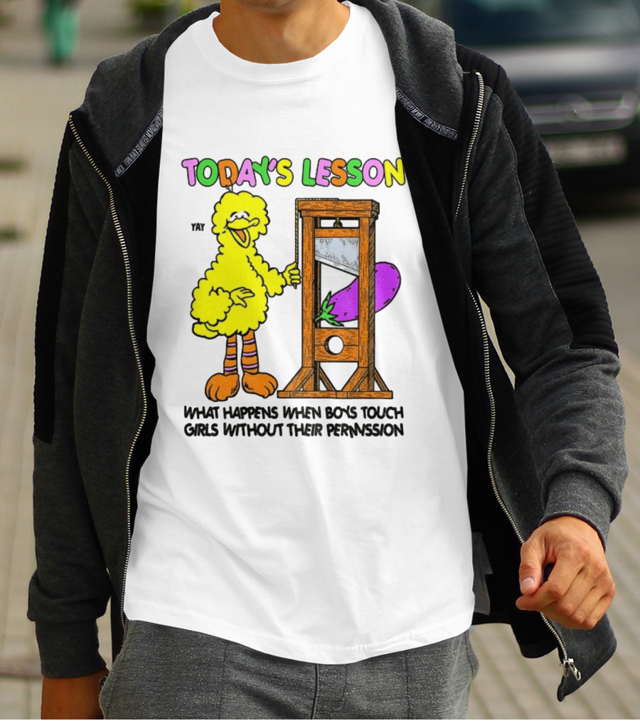 Today's Lesson What Happens When Boys Touch Girls Without Their Permission Big Bird And Guillotine T-Shirt