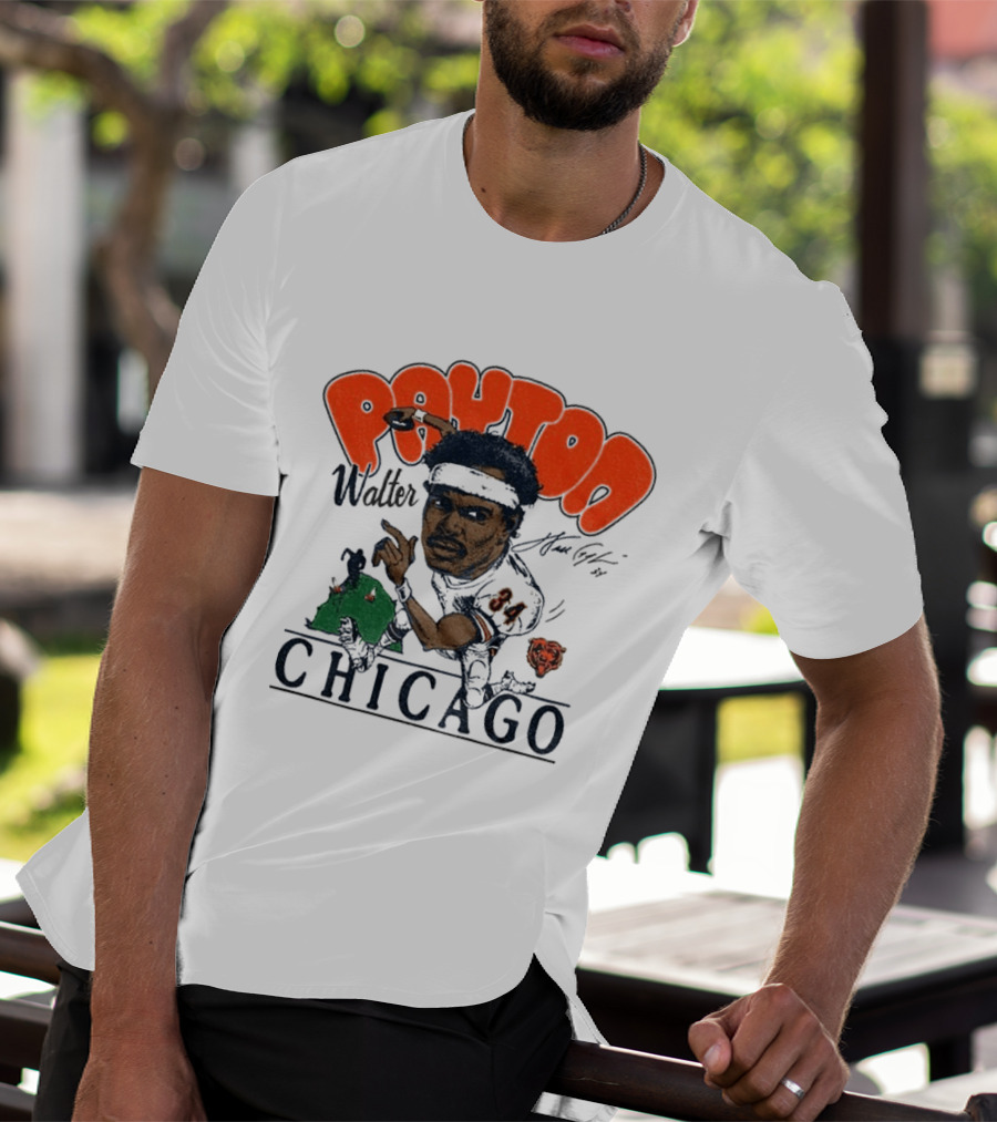 Walter Payton Chicago Bears 34 Caricature Player Signature Drawing T-Shirt