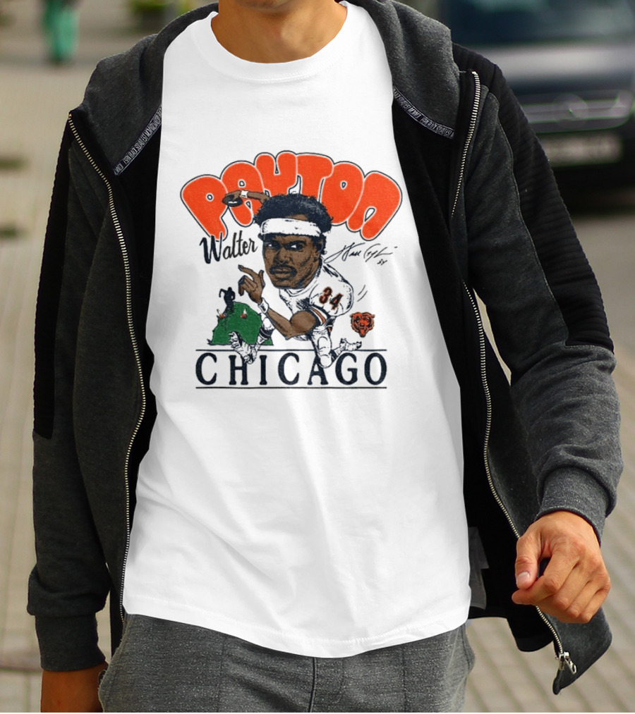 Walter Payton Chicago Bears 34 Caricature Player Signature Drawing T-Shirt