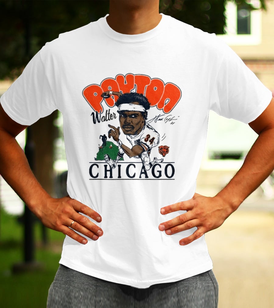 Walter Payton Chicago Bears 34 Caricature Player Signature Drawing T-Shirt