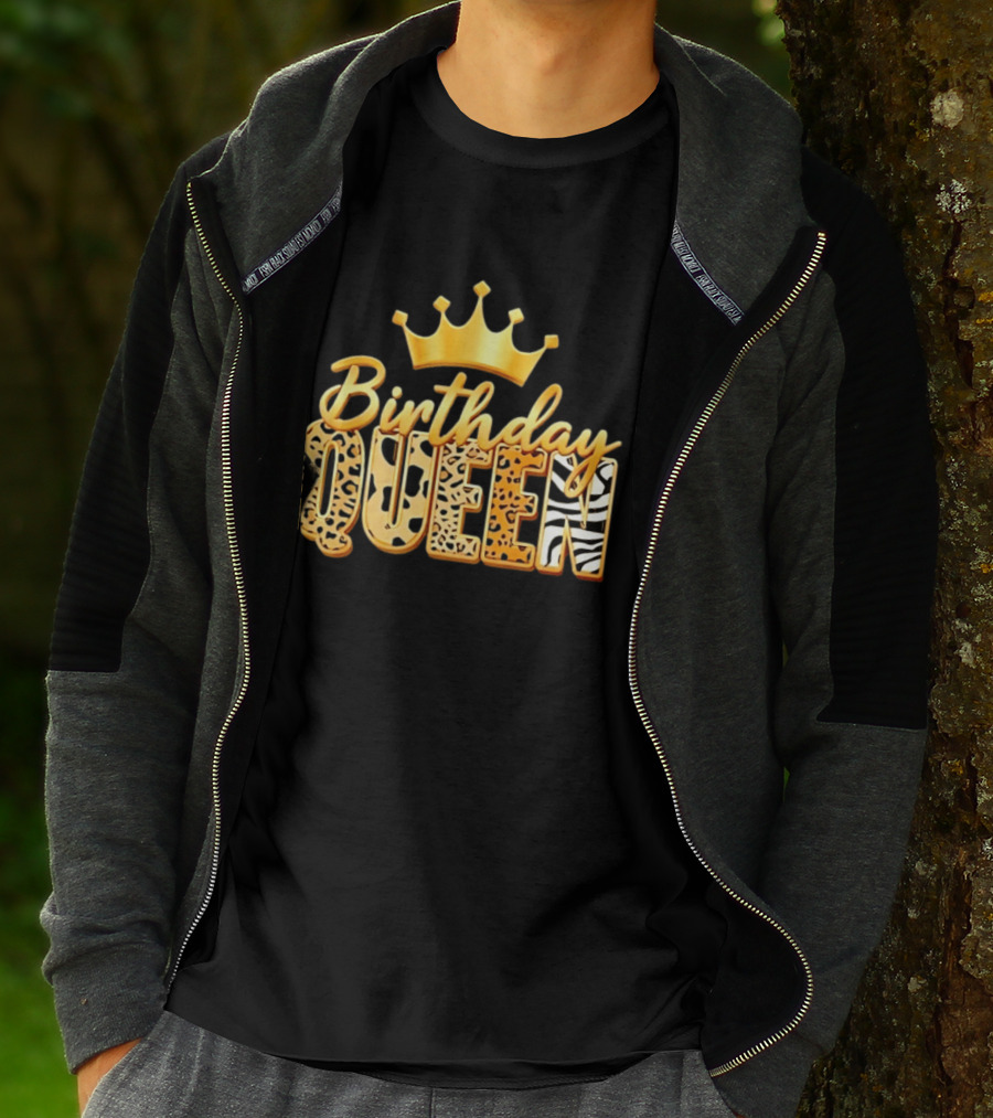 Birthday Queen Crown Leopard Print Zebra T-Shirt