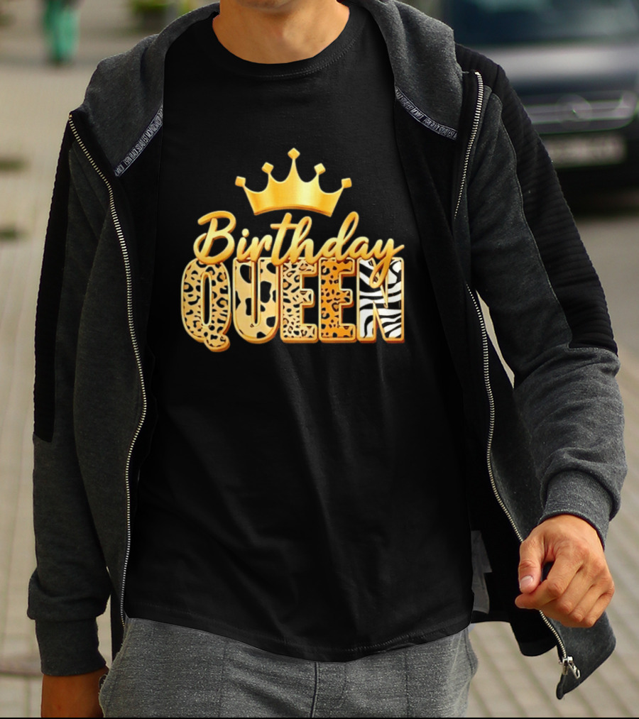 Birthday Queen Crown Leopard Print Zebra T-Shirt