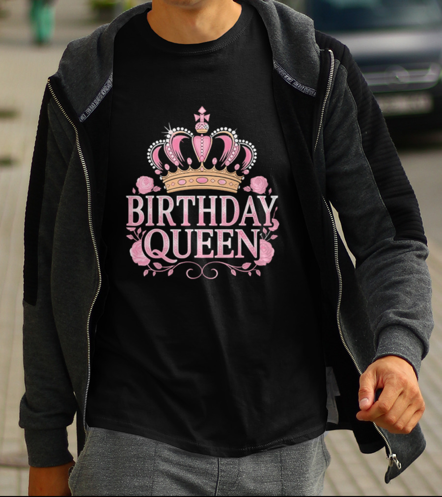 Birthday Queen Crown Pink Roses Celebration T-Shirt