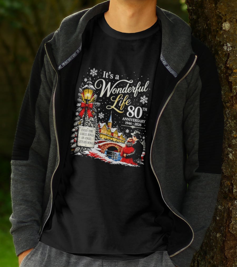 It's A Wonderful Life 80th Anniversary 1946 2026 Christmas Village Scene Snowflakes Lantern T-Shirt