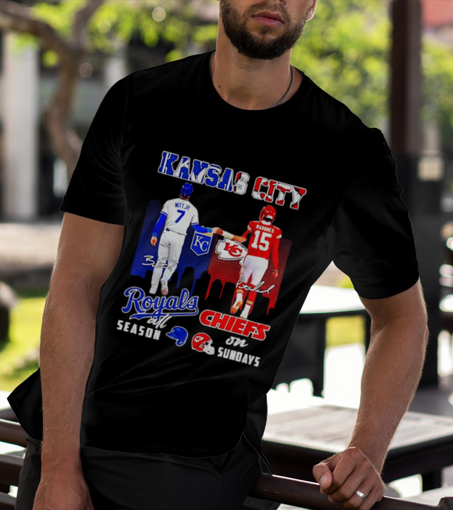 Kansas City Royals And Chiefs Bobby Witt Jr Patrick Mahomes NFL MLB All Season Sundays T-Shirt