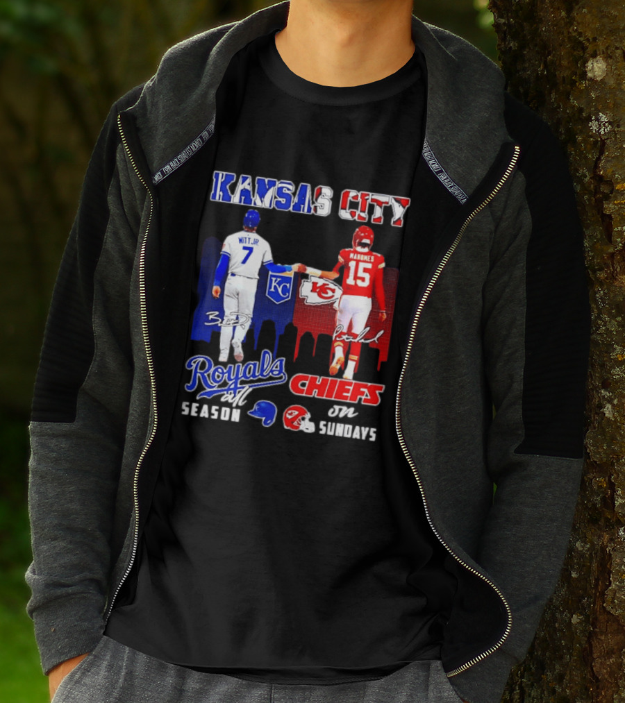 Kansas City Royals And Chiefs Bobby Witt Jr Patrick Mahomes NFL MLB All Season Sundays T-Shirt