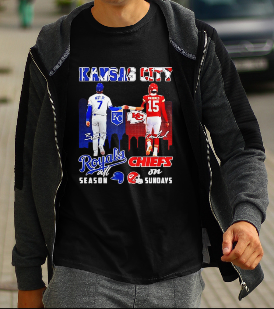 Kansas City Royals And Chiefs Bobby Witt Jr Patrick Mahomes NFL MLB All Season Sundays T-Shirt