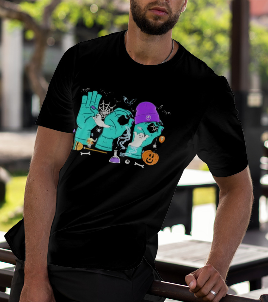 Boo ASL SPED Halloween 2026 Ghost Hands Pumpkin Broomstick Hat Bat Cobweb T-Shirt