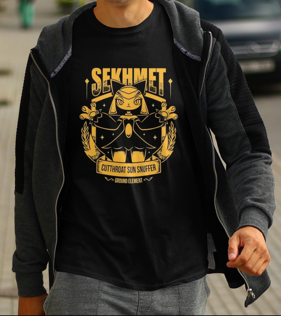 Sekhmet Cutthroat Sun Snuffer Ground Element Magic Cat Warrior T-Shirt