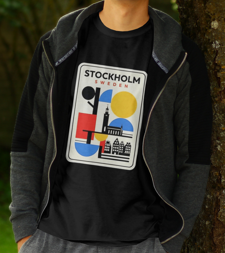 Stockholm Sweden Geometric Cityscape Travel Iconic Urban Landmark Building T-Shirt