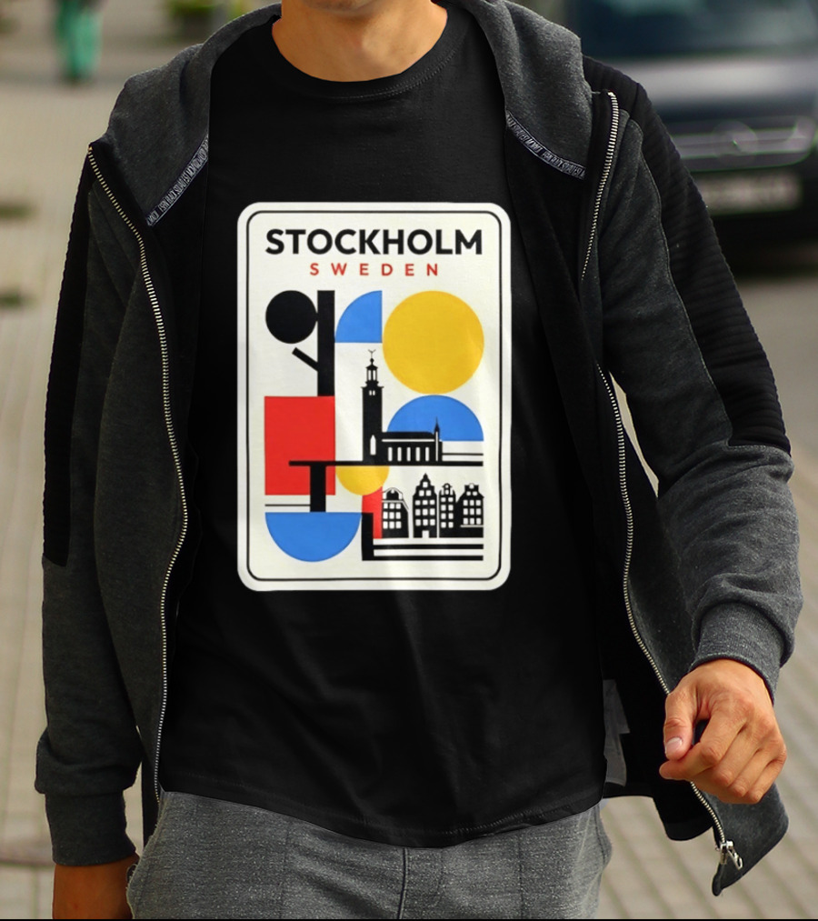 Stockholm Sweden Geometric Cityscape Travel Iconic Urban Landmark Building T-Shirt