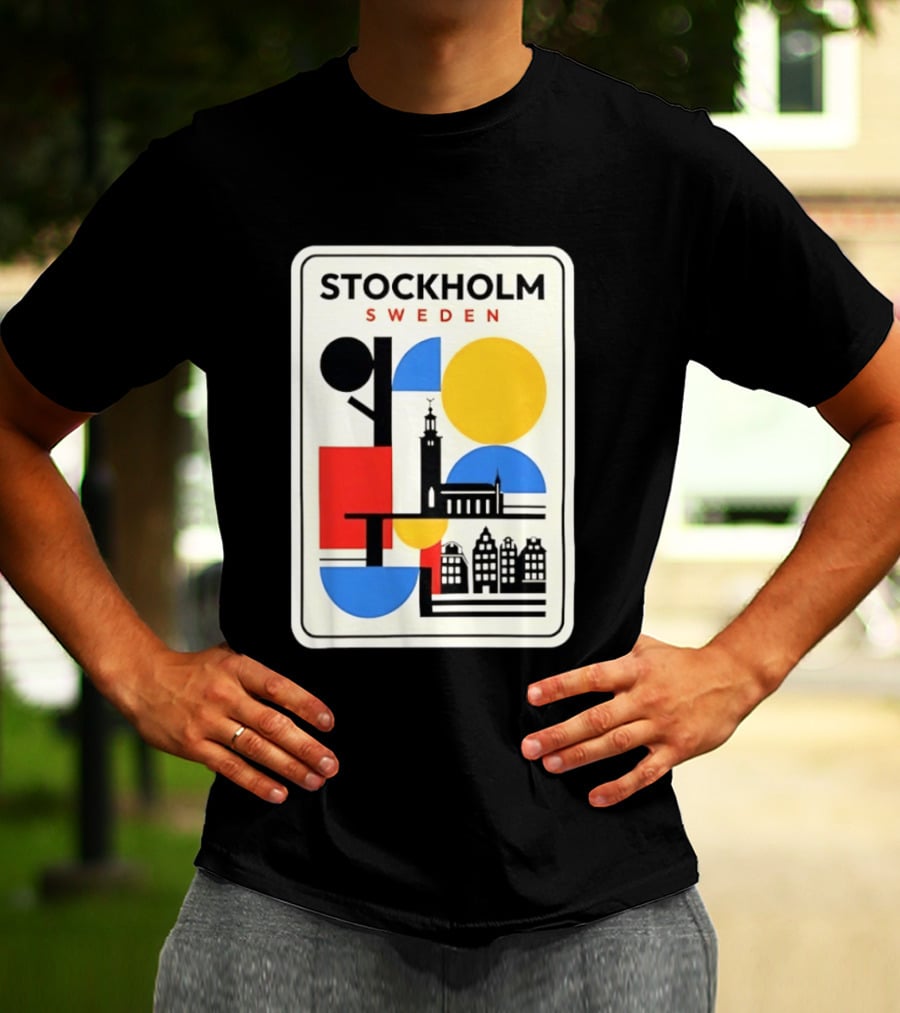 Stockholm Sweden Geometric Cityscape Travel Iconic Urban Landmark Building T-Shirt