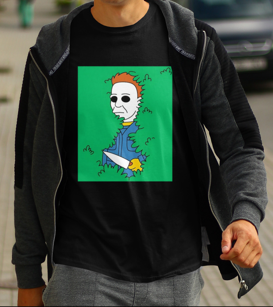 Michael Myers Halloween Bushes Knife Humor T-Shirt