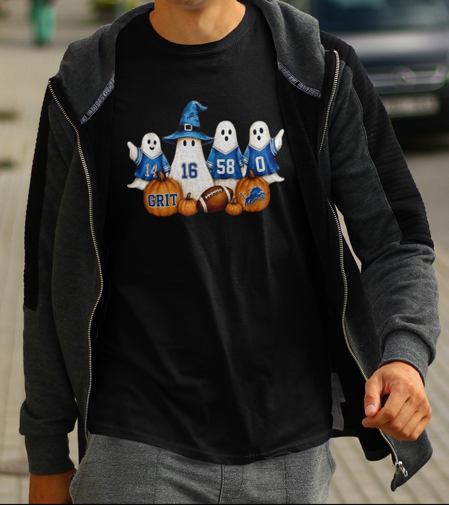 Detroit Lions Halloween Ghost Grit Football 2026 T-Shirt