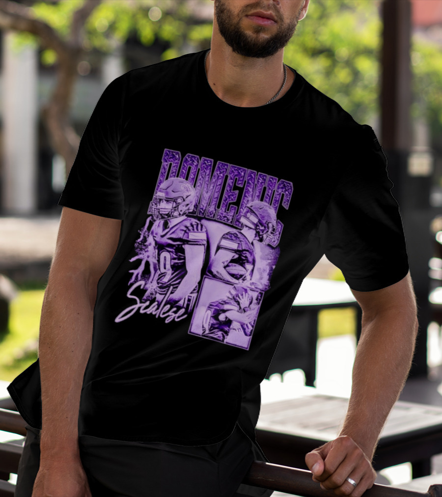 Domenic Scalese Number 9 Football Player Purple Sports Collage T-Shirt