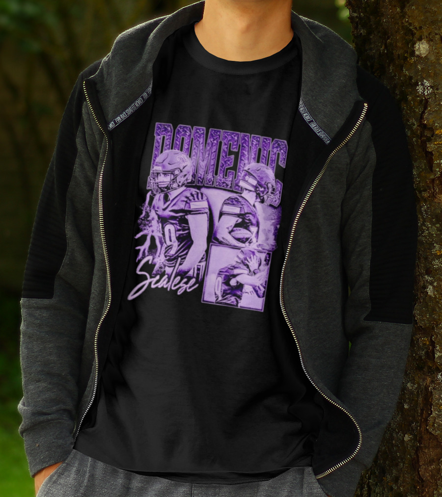 Domenic Scalese Number 9 Football Player Purple Sports Collage T-Shirt