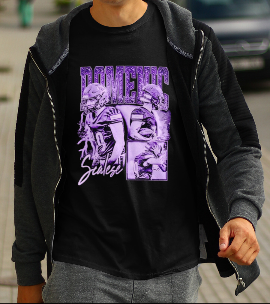 Domenic Scalese Number 9 Football Player Purple Sports Collage T-Shirt