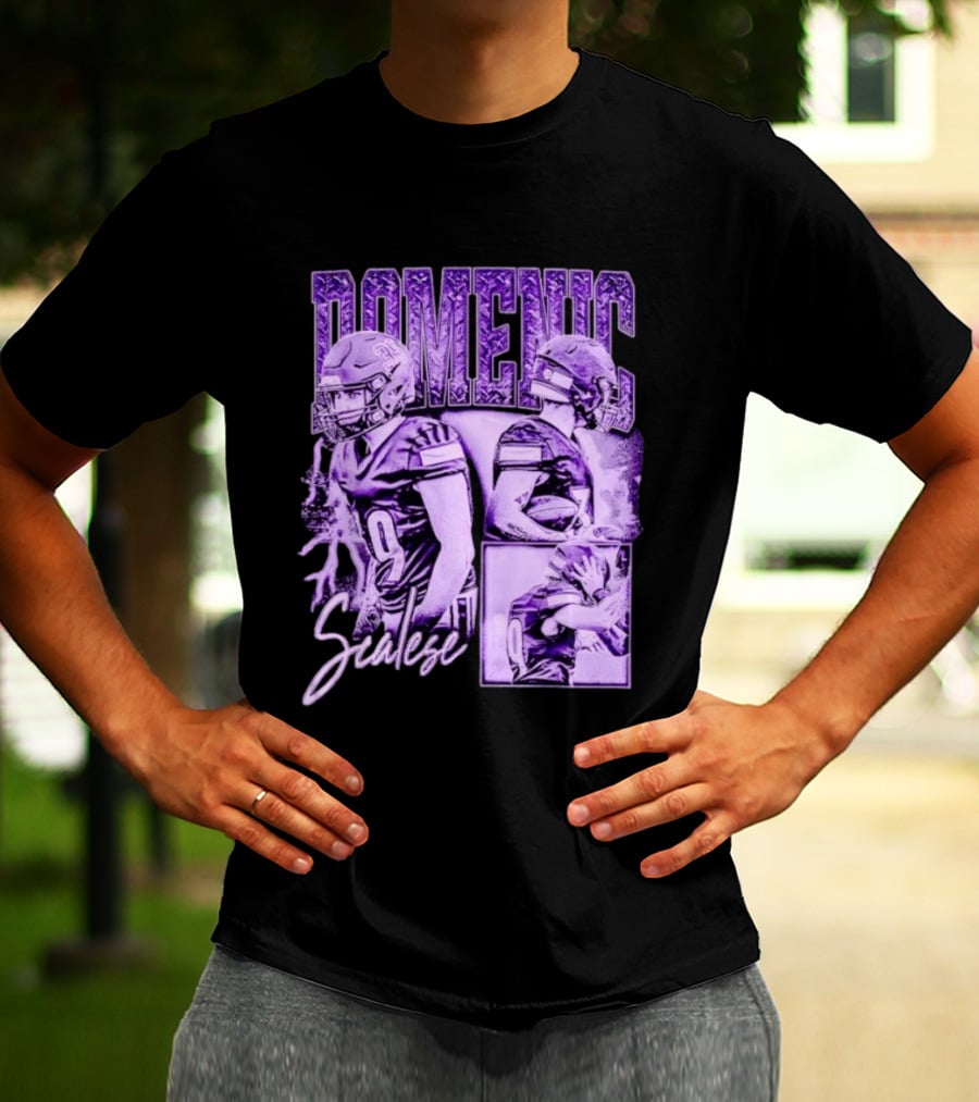 Domenic Scalese Number 9 Football Player Purple Sports Collage T-Shirt