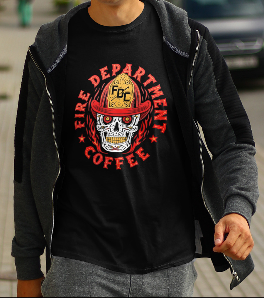 Fire Department Coffee FDC Skull Firefighter Helmet T-Shirt
